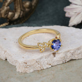 6 Prong Round Cut Tanzanite Brilliant Sparkle Leaf Engagement Ring Nature Inspired Ring for women
